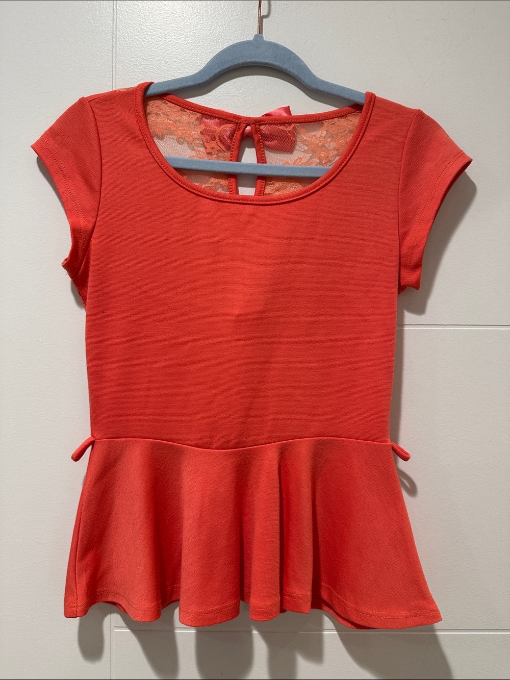 Coral Peplum Short Sleeve Top